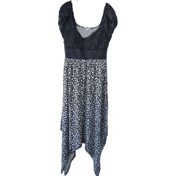 Derek Heart XL Empire‎ Waist Black White Floral Crochet Handkerchief Midi Dress - Picture 3 of 13